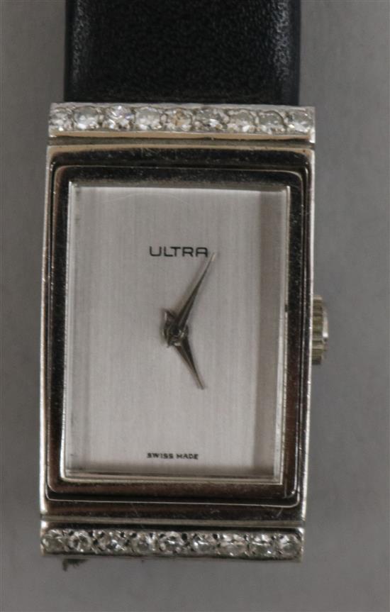 A ladys 14ct white gold and diamond set Ultra manual wind dress wrist watch.